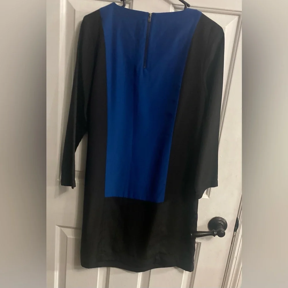 J. Crew Elegant Black and Blue Long Sleeve Dress